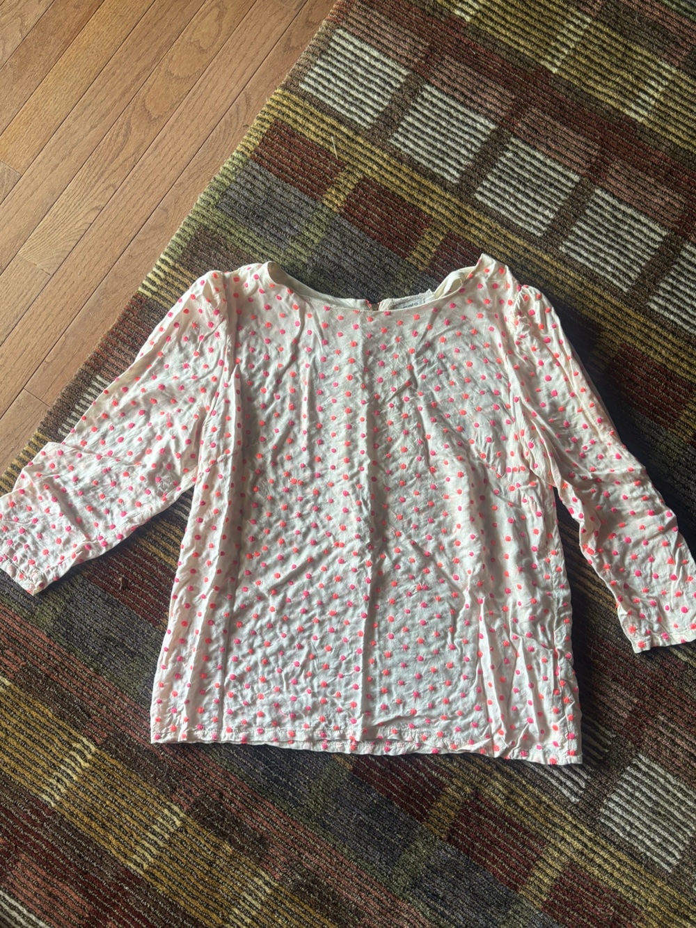 Anthropologie Off-White Blouse with Pink Dot Print